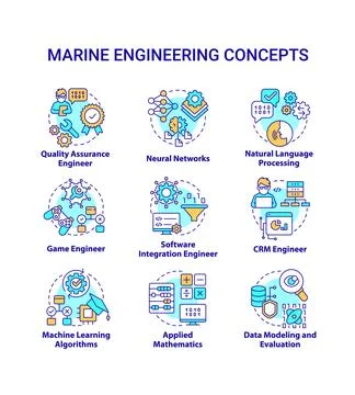 Learning modern professions concept icons set Stock Illustration