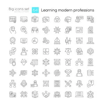 Learning modern professions linear icons set Stock Illustration