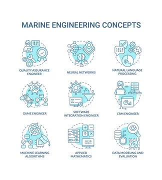 Learning modern professions turquoise concept icons set Stockillustratie