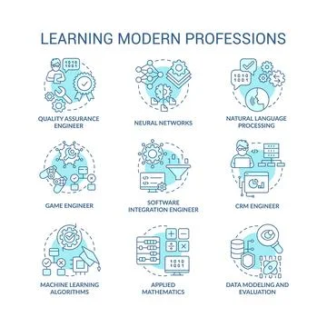 Learning modern professions turquoise concept icons set Illustrazione stock