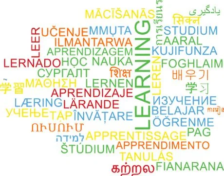 Learning multilanguage wordcloud background concept Stock Illustration