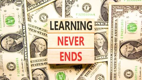 Learning never ends symbol. Concept words Learning never ends on beautiful .. Stock Photos