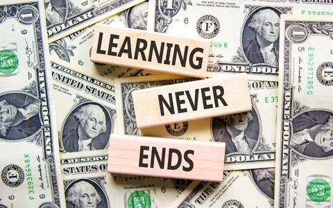 Learning never ends symbol. Concept words Learning never ends on beautiful .. Stock Photos