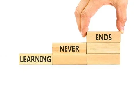 Learning never ends words symbol. Concept words Learning never ends on beau.. Stock Photos