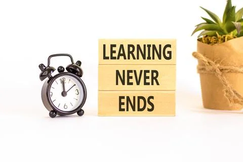 Learning never ends words symbol. Concept words Learning never ends on beau.. Stock Photos