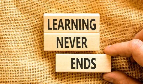Learning never ends words symbol. Concept words Learning never ends on beau.. Stock Photos