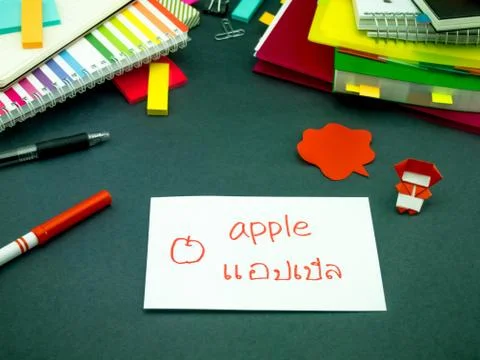 Learning New Language Making Original Flash Cards; Thai Stock Photos