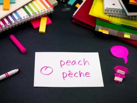 Learning New Language Making Original Flash Cards; French Stock Photos