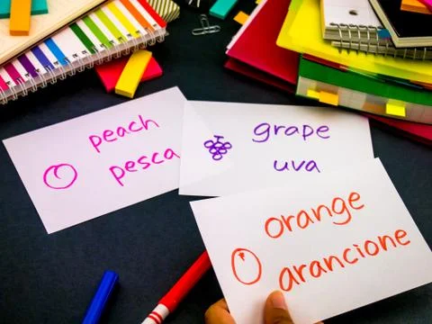 Learning New Language Making Original Flash Cards; Italian Stock Photos