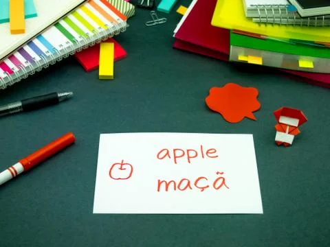 Learning New Language Making Original Flash Cards; Portuguese Foto stock