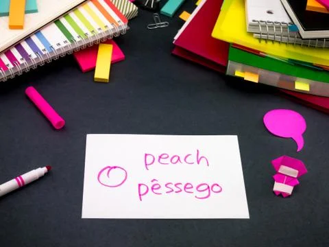 Learning New Language Making Original Flash Cards; Portuguese Stock Photos