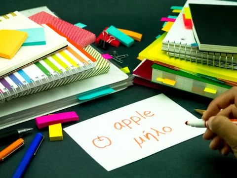 Learning New Language Making Original Flash Cards; Greek Stock Photos