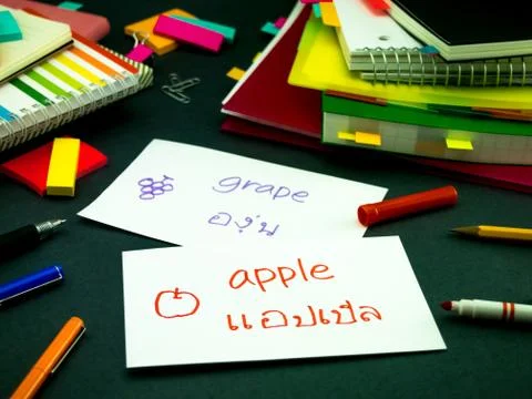 Learning New Language Making Original Flash Cards; Thai Stock Photos