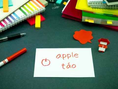 Learning New Language Making Original Flash Cards; Vietnamese Stock Photos