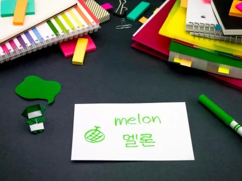 Learning New Language Making Original Flash Cards; Korean Stock Photos
