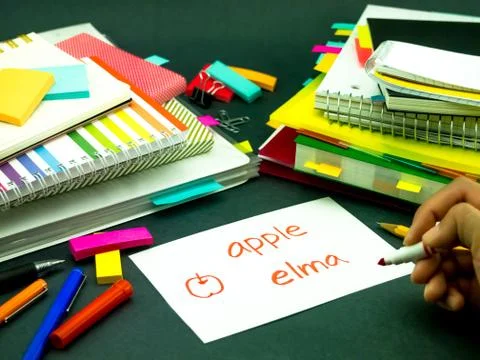 Learning New Language Making Original Flash Cards; Turkish Stock Photos