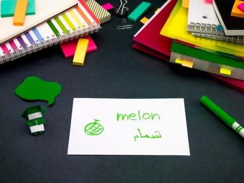 Learning New Language Making Original Flash Cards; Arabic Stock Photos