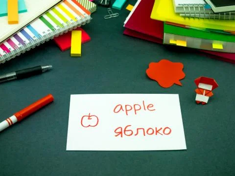 Learning New Language Making Original Flash Cards; Russian Stock Photos