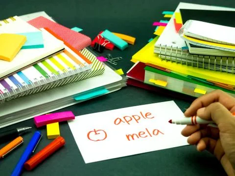 Learning New Language Making Original Flash Cards; Italian Stock Photos