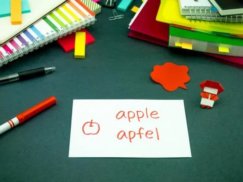 Learning New Language Making Original Flash Cards; German Stock Photos