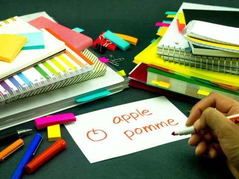 Learning New Language Making Original Flash Cards; French Stock Photos