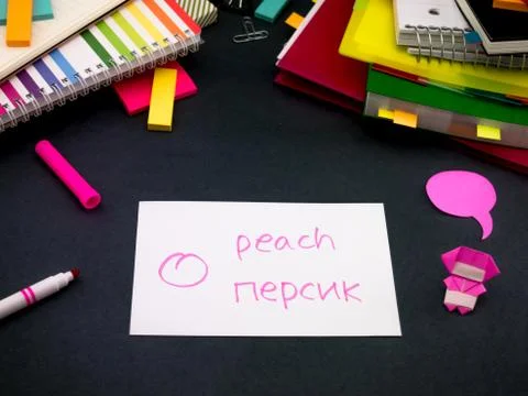 Learning New Language Making Original Flash Cards; Russian Stock Photos