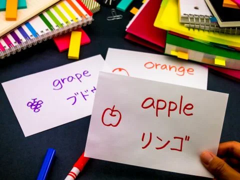 Learning New Language Making Original Flash Cards; Japanese Foto stock