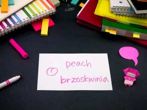 Learning New Language Making Original Flash Cards; Polish Stock Photos