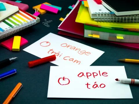 Learning New Language Making Original Flash Cards; Vietnamese Stock Photos
