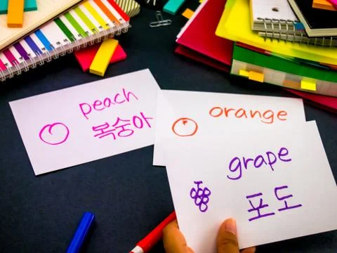 Learning New Language Making Original Flash Cards; Korean Stock Photos