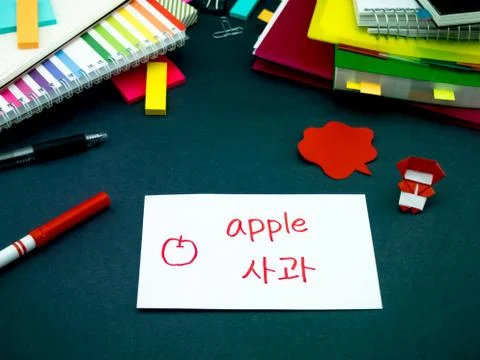 Learning New Language Making Original Flash Cards; Korean Stock Photos