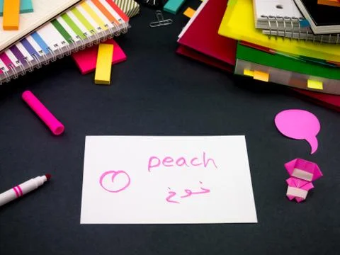 Learning New Language Making Original Flash Cards; Arabic Stock Photos