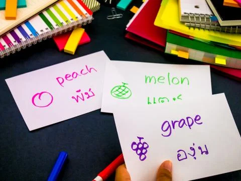 Learning New Language Making Original Flash Cards; Thai Foto stock