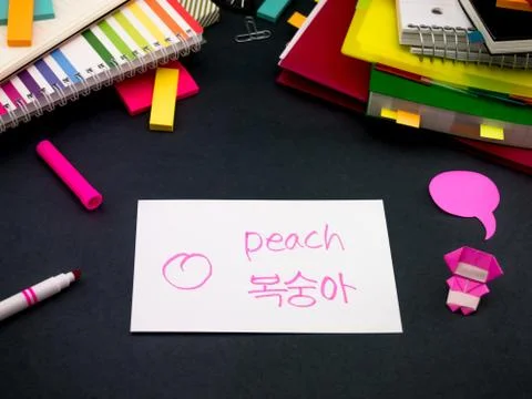 Learning New Language Making Original Flash Cards; Korean Stock Photos