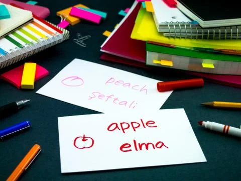 Learning New Language Making Original Flash Cards; Turkish Stock Photos