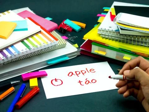 Learning New Language Making Original Flash Cards; Vietnamese Stock Photos