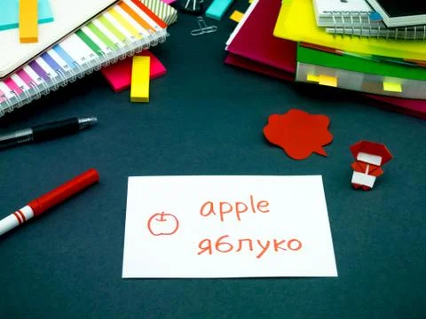 Learning New Language Making Original Flash Cards; Ukrainian Stock Photos