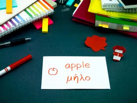 Learning New Language Making Original Flash Cards; Greek Stock Photos