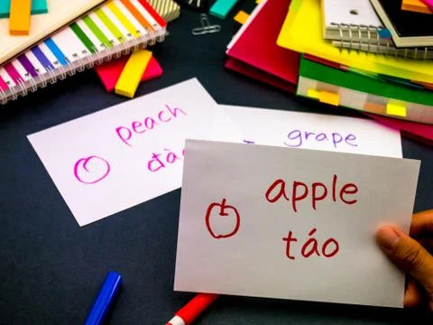 Learning New Language Making Original Flash Cards; Vietnamese Stock Photos