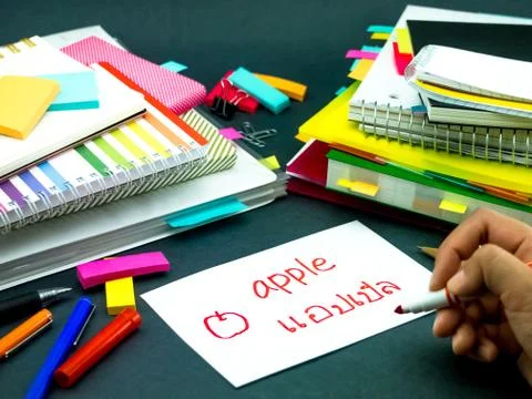 Learning New Language Making Original Flash Cards; Thai Stock Photos