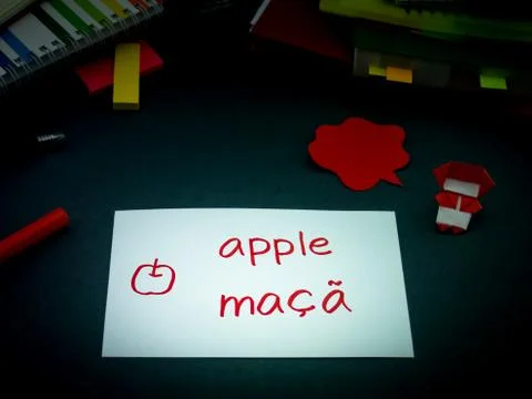 Learning New Language Making Original Flash Cards; Portuguese Stock Photos