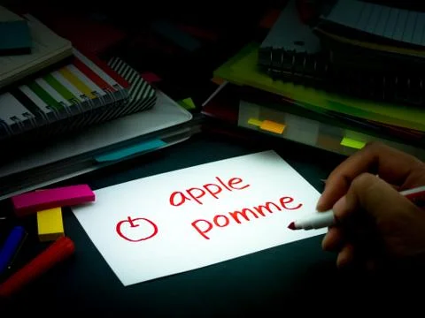 Learning New Language Making Original Flash Cards; French Foto stock