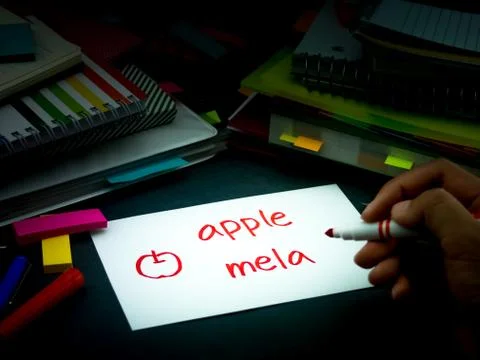 Learning New Language Making Original Flash Cards; Italian Foto stock