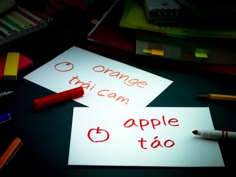 Learning New Language Making Original Flash Cards; Vietnamese Stock Photos