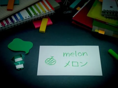 Learning New Language Making Original Flash Cards; Japanese Stock Photos