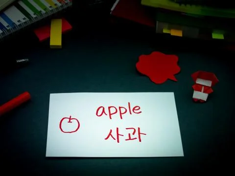 Learning New Language Making Original Flash Cards; Korean Stock Photos