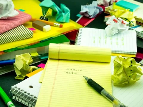 Learning New Language Writing Words Many Times on the Notebook; Korean Stock Photos