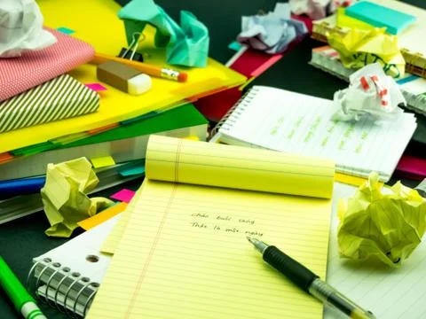 Learning New Language Writing Words Many Times on the Notebook; Vietnamese Stock Photos