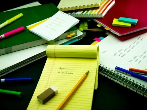 Learning New Language Writing Words Many Times on the Notebook; French Stock Photos