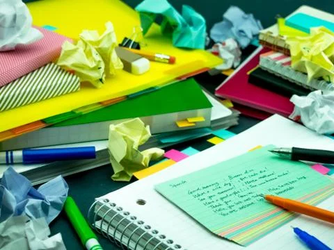 Learning New Language Writing Words Many Times on the Notebook; Spanish Stock Photos